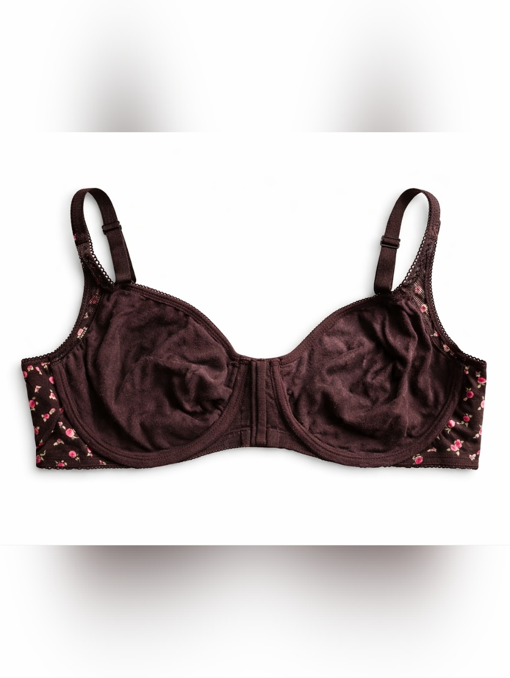 Women's Floral Print Underwire Bra in Black and Pink Size 44DD - Picture 3 of 4